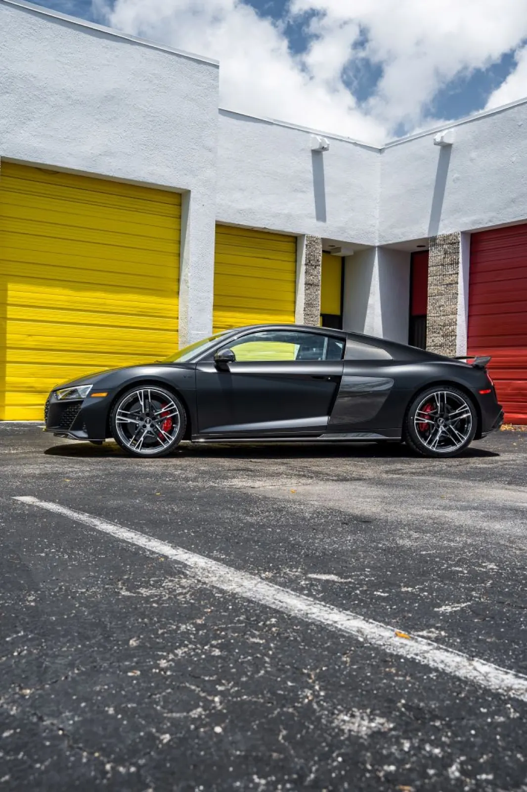 Satin black Audi R8 side profile