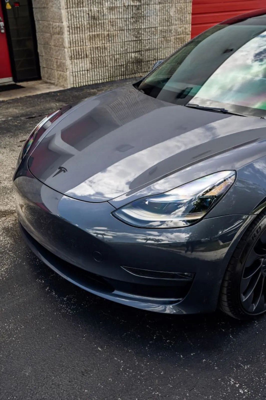 Grey Tesla Model 3 front finish detail